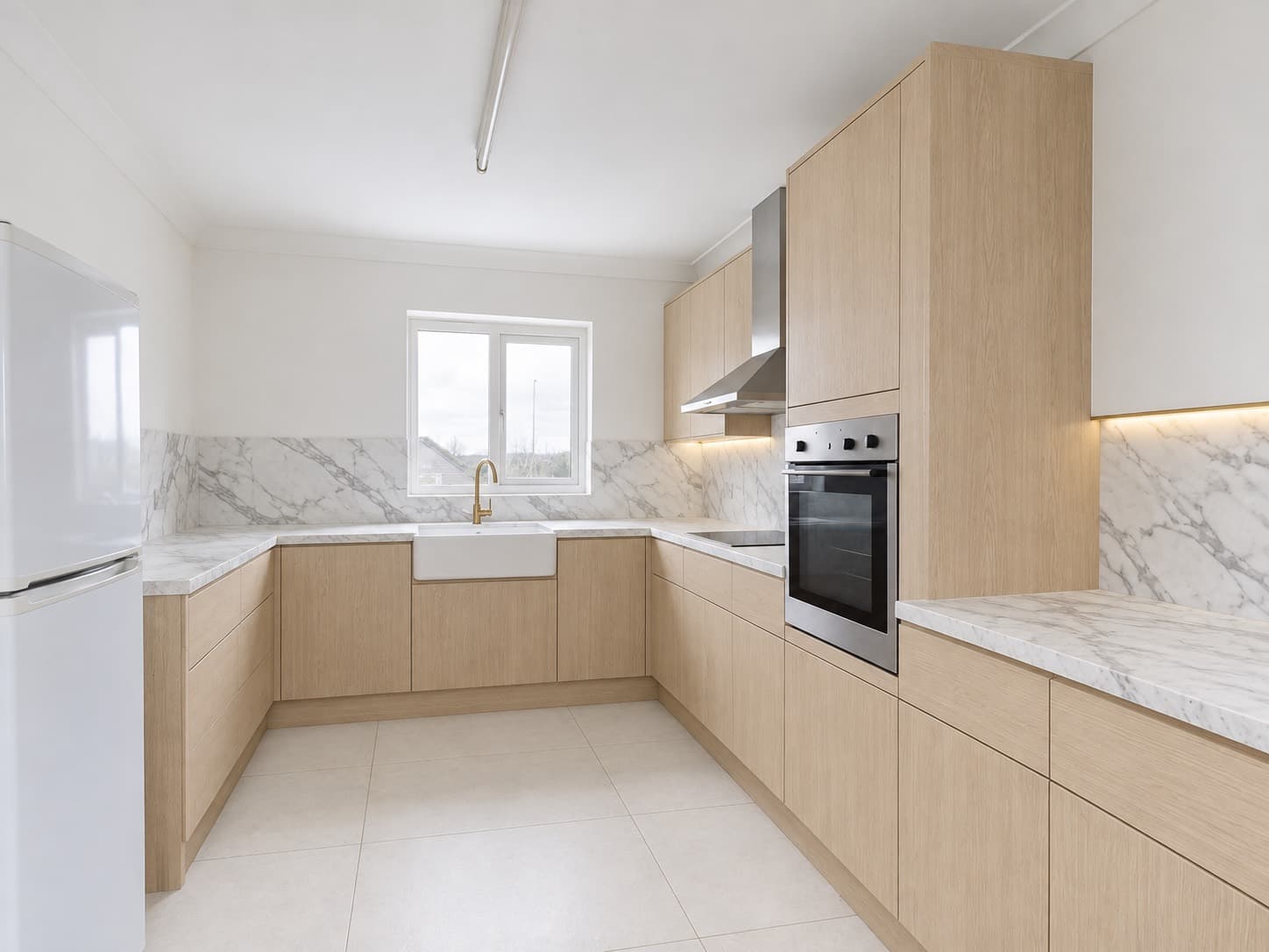 Refaite en matériaux clairs et naturels, façades sans poignée