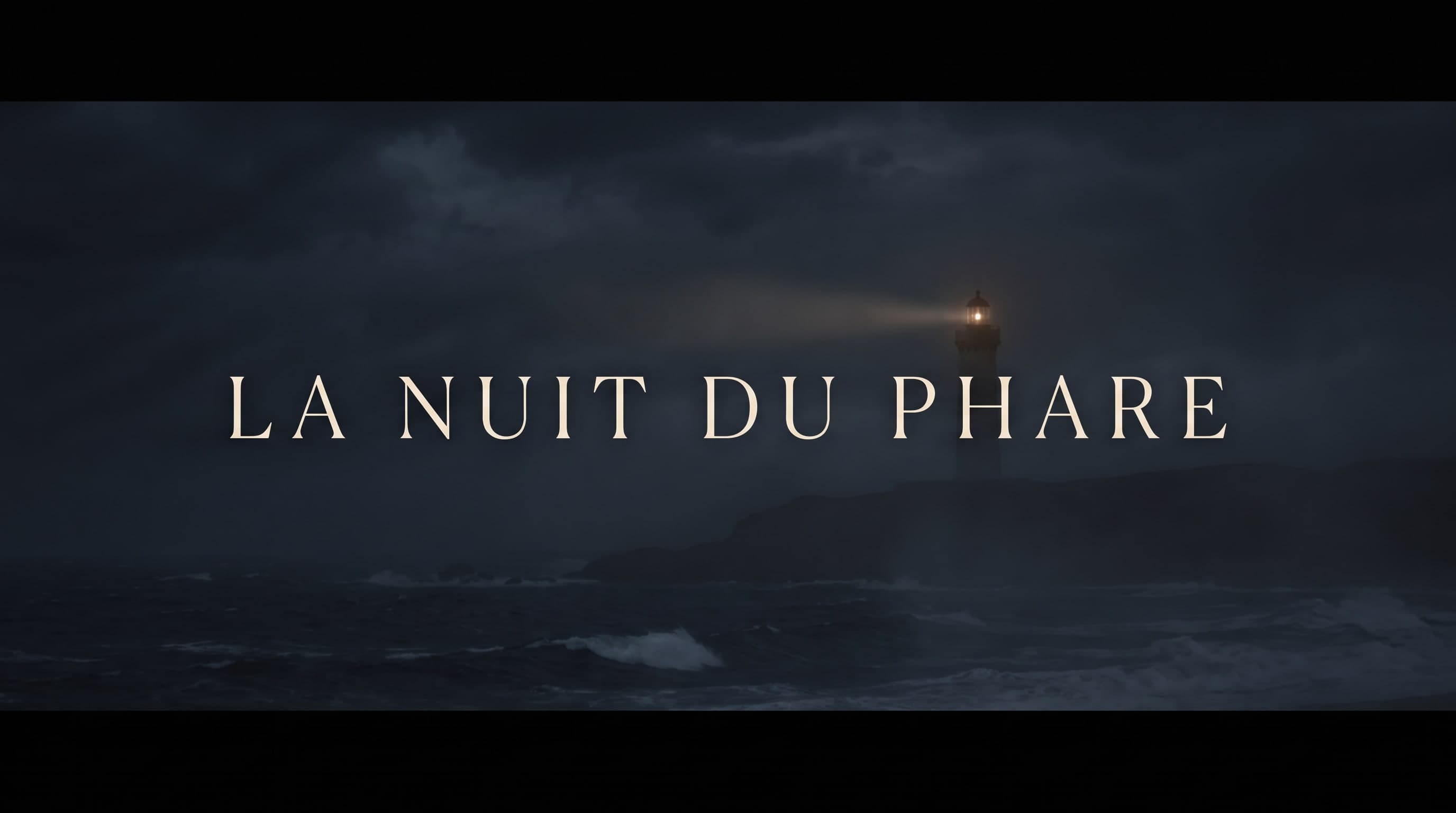 כרטיס הכותרת "La nuit du phare", אותו גופן ואותו רקע, המגדלור קרוב יותר