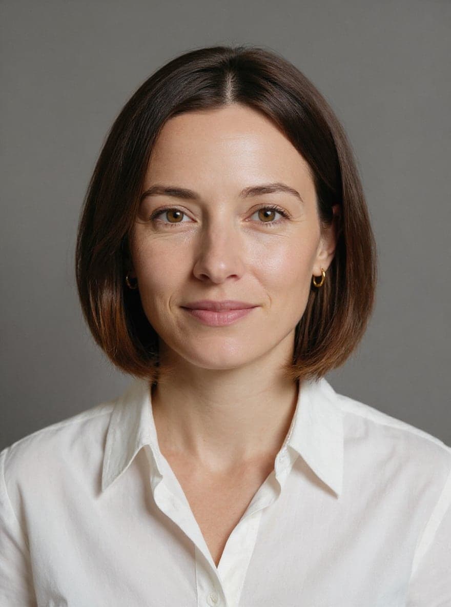 A chin-length bob, side parting