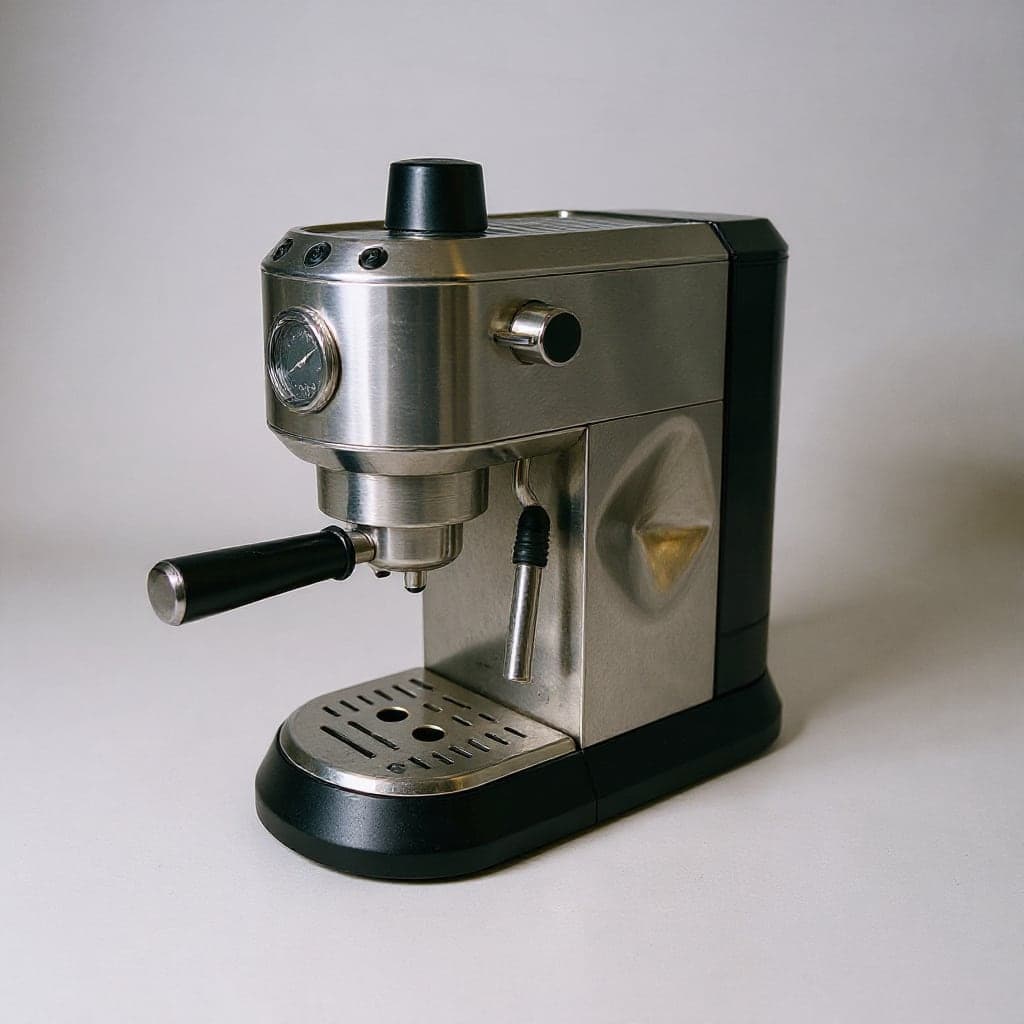 La machine à café en packshot, même modèle, même usure, sur fond neutre