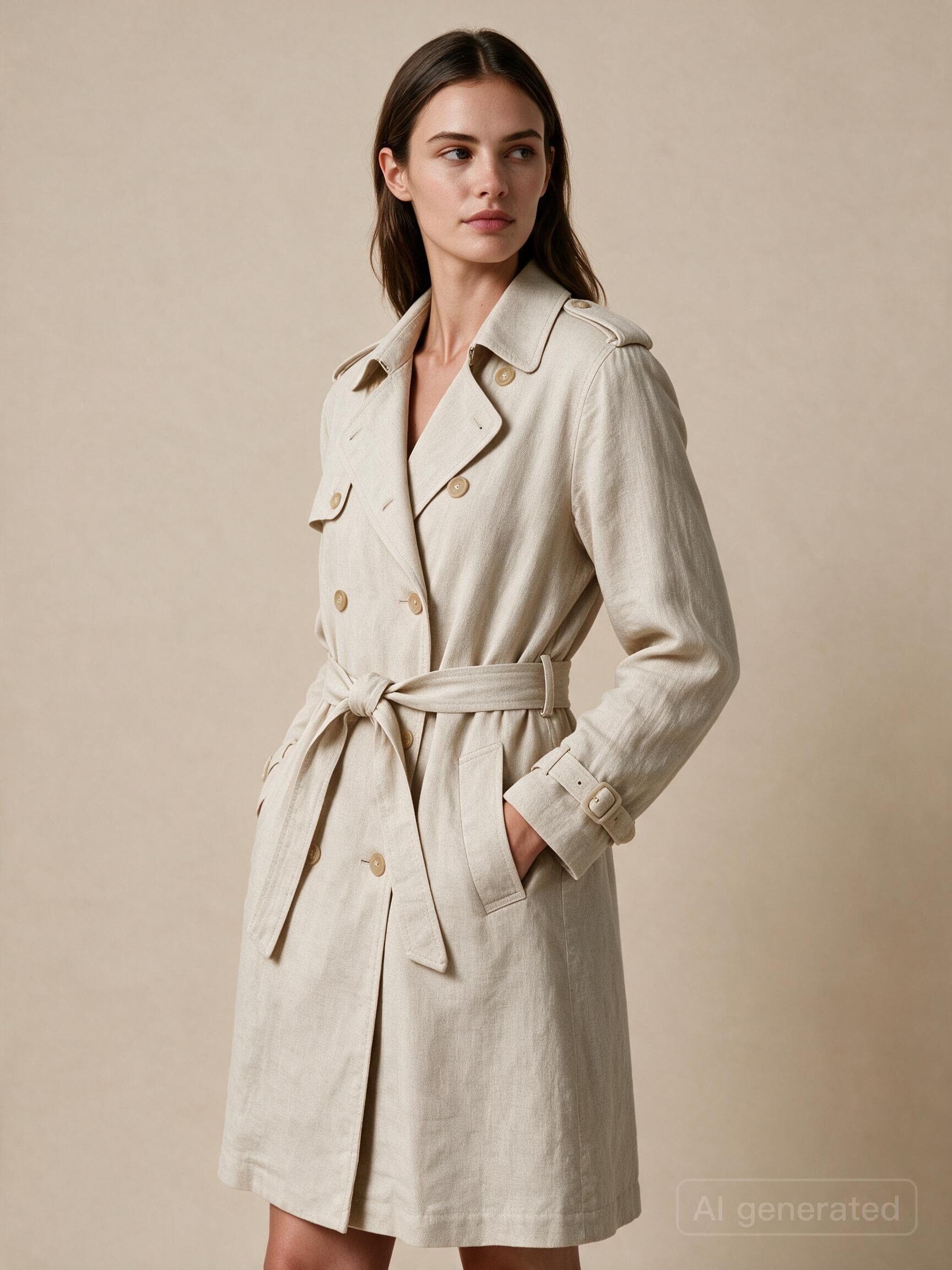 Pose 2 : le même mannequin de trois quarts, une main dans la poche