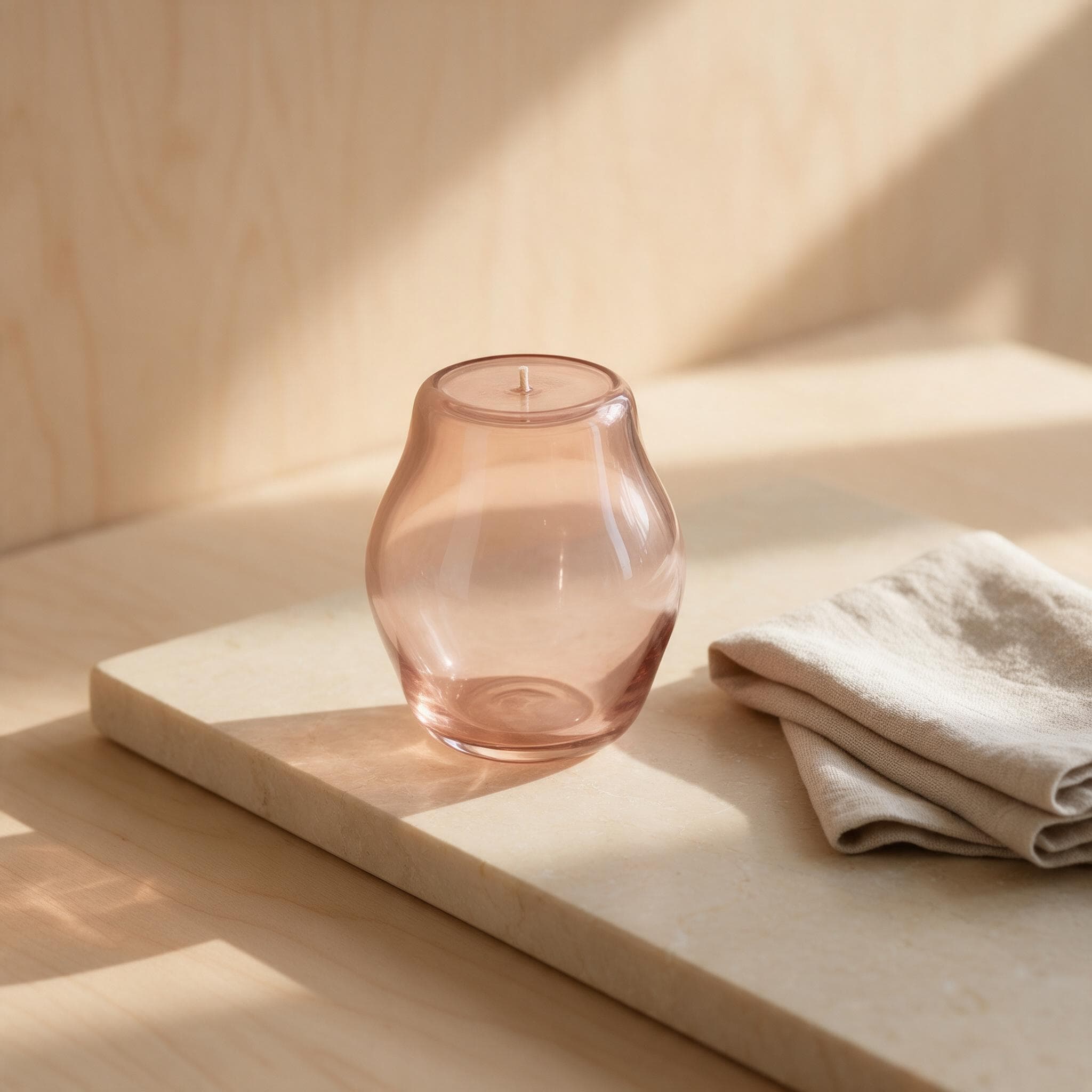 The visual generated from the prompt the model wrote after reading the brief: the Aube candle on a light stone slab