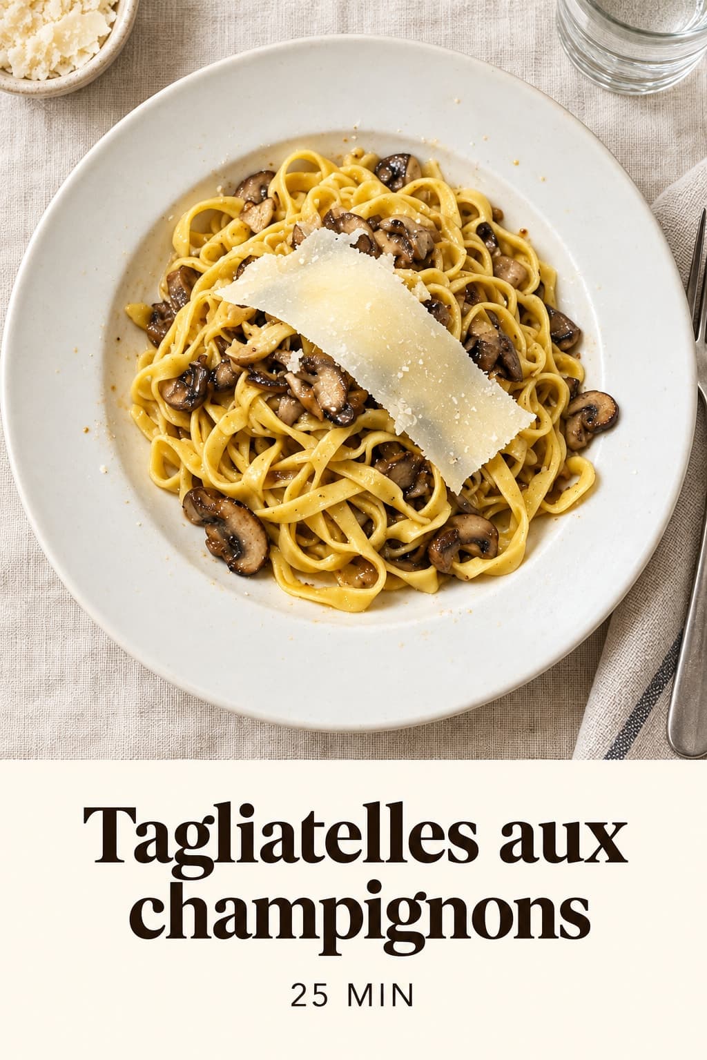 Der vertikale Pinterest-Pin: das Gericht von oben, der Titel und „25 MIN“
