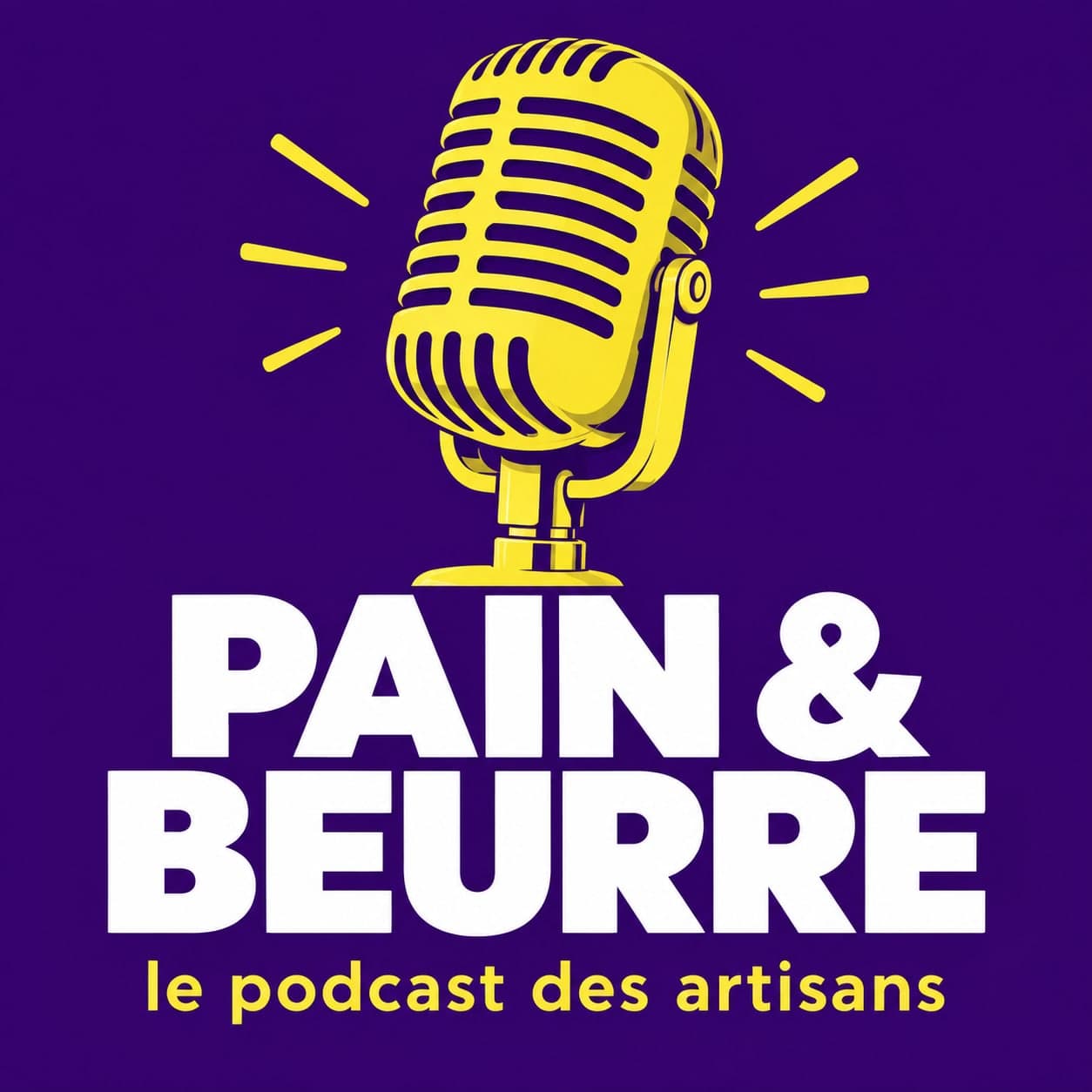 「PAIN & BEURRE」封面，有一支黃色的大型復古麥克風，紫色背景配白色標題
